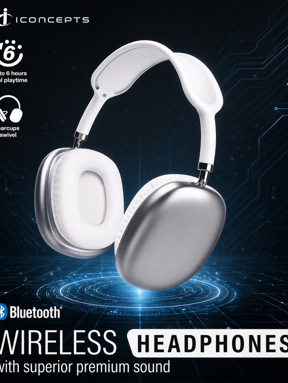 Nwt I- Concepts Bluetooth Silver Wireless Headphones